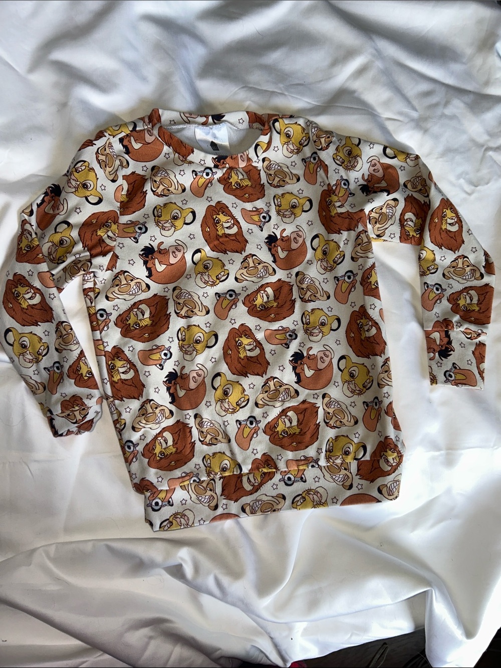 Kids Crewneck Sweatshirt with Lion Character Print - Cream/Brown